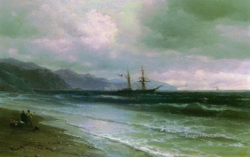  Marina Lienzo - Paisaje de Ivan Aivazovsky con una goleta Paisaje marino